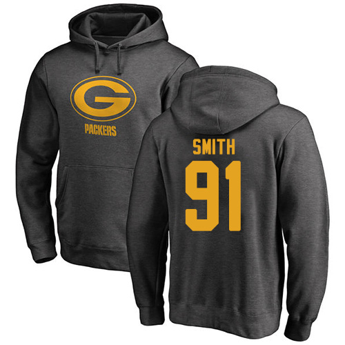 Men Green Bay Packers Ash 91 Smith Preston One Color Nike NFL Pullover Hoodie Sweatshirts